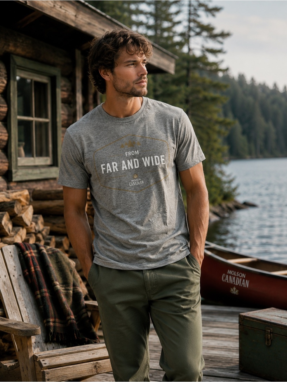 MOLSON CANADIAN Far And Wide Grey Graphic Tee Men’s Sz S Beer Merch Promo Shirt